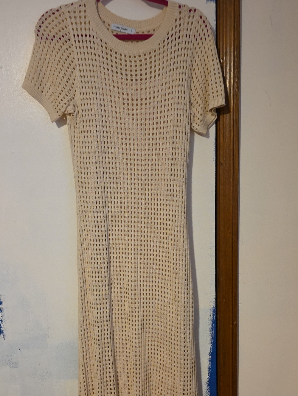 Open-Knit Short Sleeve Cream Dress